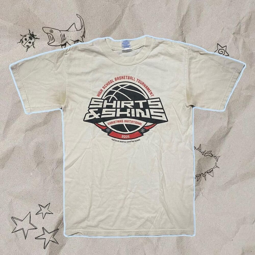 Vintage 2005 Basketball Graphic White Tee - Size S